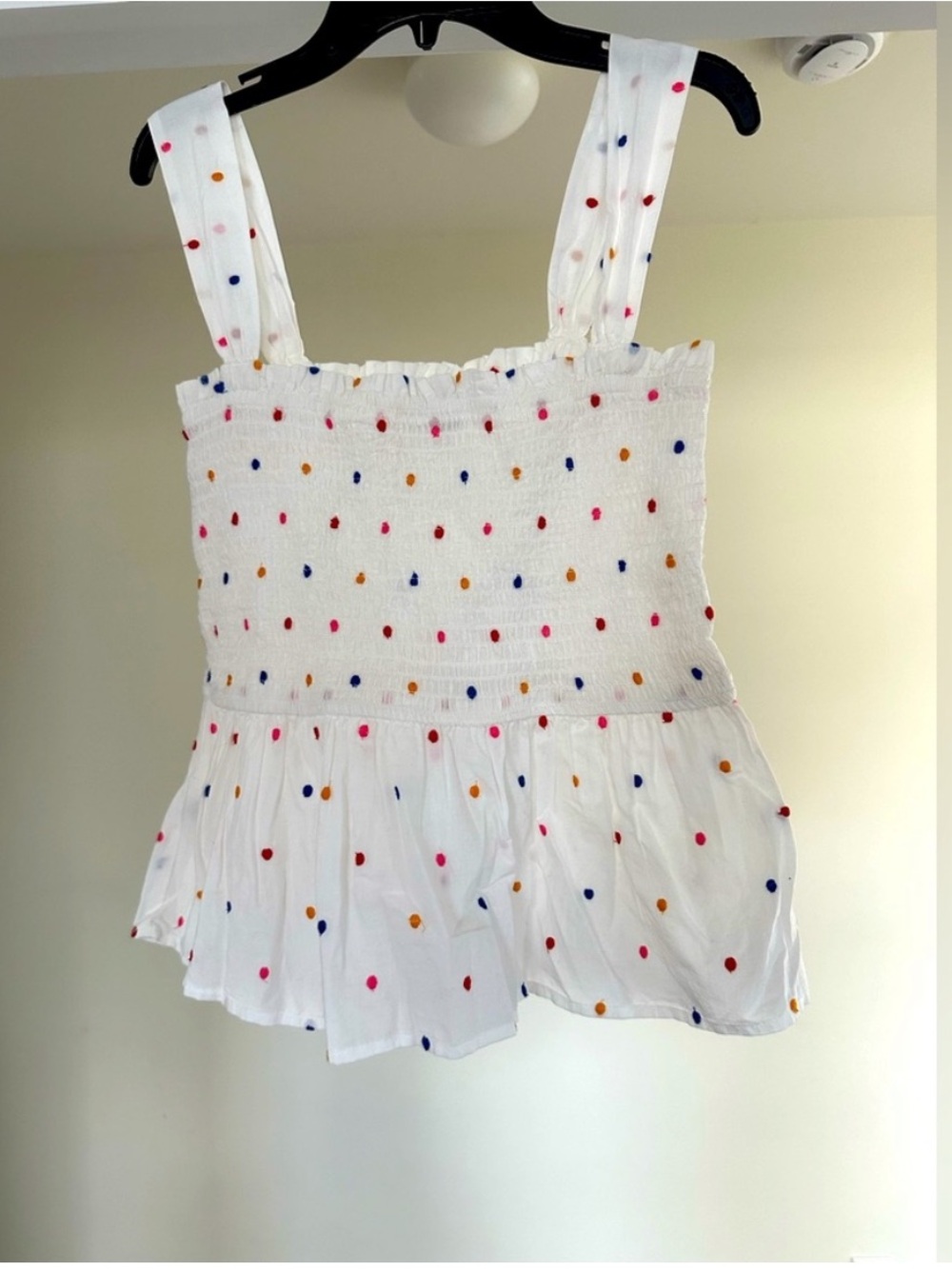 LOFT White Tank Top with Pink, Red and Yellow Polka Dots